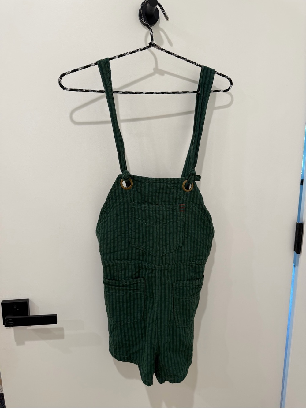 BDG Dark Green Striped Corduroy Short Overalls